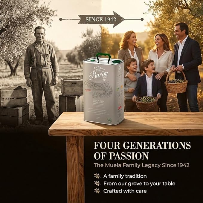 Venta del Barón - Voted World's Best Olive Oil - Extra Virgin Cold Pressed - High in Polyphenols - 84.5 fl oz (2.5 ltr) Tin