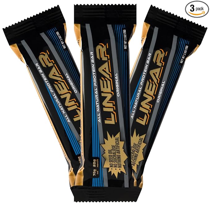 Linear Protein Bar Chocolate Peanut Butter Caramel Flavor 20 Grams Whey Protein Clean and Natural with All Organic Ingredients No Seed Oils High Fiber Gluten Free Healthy Snacks 3 Pack