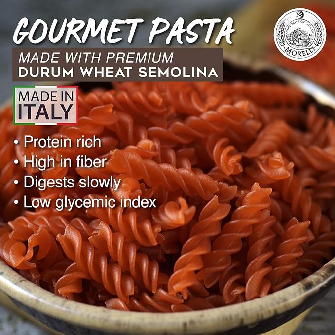 Morelli Pasta Fusilli Red Lentil Pasta - Gluten Free High Protein &amp Fiber - Imported from Italy 8.8oz / 250g (2 pack)