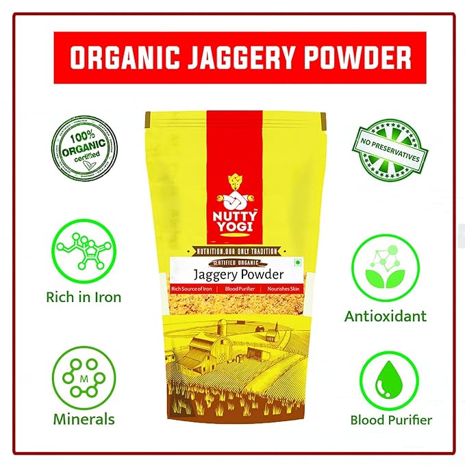 Nutty Yogi Organic Jaggery Powder Low Gi High In Nutrients 100% Organic Sweetener Caramel Flavour Tea Original Gur(500 G (Pack Of 4))