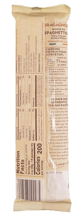 Sample Pack 2(Pastificio Bragagnolo) 1 Pound Bag of Spaghettoni 805 1 Pound Bag of Rigatoni 843 1 Pound Linguine 811 Bronze-Drawn 100% Italian Pasta Made with Durum Wheat Semolina Flour Non GMO