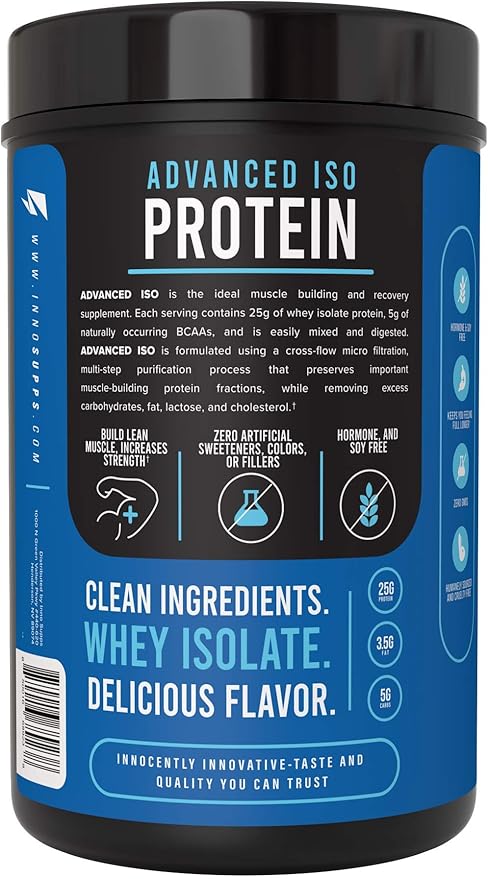 InnoSupps Advanced Iso Protein | 100% Whey Isolate Protein Powder | No Artificial Sweeteners| Low Fat Low Carbs | 25g of Protein | Hormone Free Gluten Free Soy Free | (Hot Cocoa Crunch)
