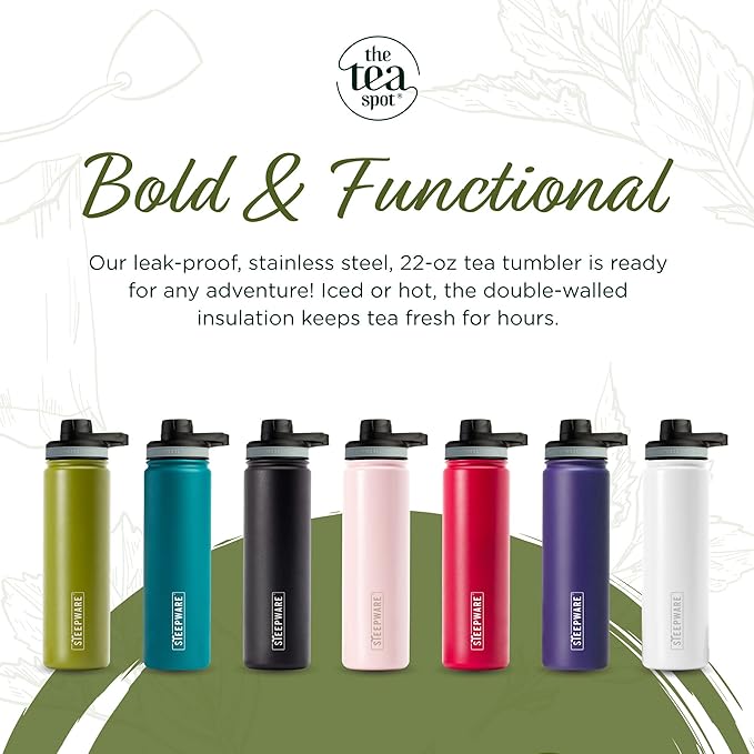 The Tea Spot Steepware Tea Tumbler Tea Thermos 22oz Violet- Travel Bottle with Tea Infuser for Loose Leaf Tea or Iced Coffee - Sleek Double-Walled Insulated Bottle