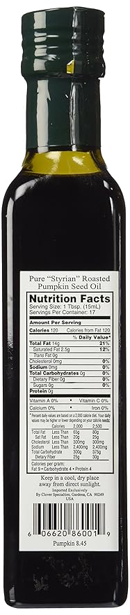 OliveNation Styrian Pumpkinseed Oil 8.45 oz 8.45 Ounce - Use in Cheese Foie Gras Truffles Wagyu Steaks Baking Products Spices Oils Balsamic Vinegars by Castelmuro