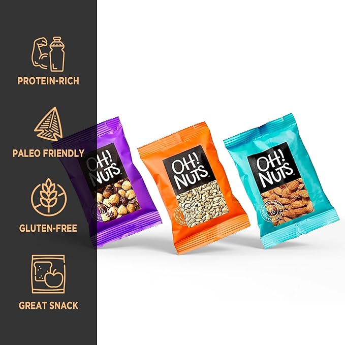 Oh! Nuts Mix Roasted Salted Individual Nut Snacks for On-the-Go - 12 Convenient Nut Snacks for School - Bulk Nuts Variety - Individual Packs (1.5 oz Each)