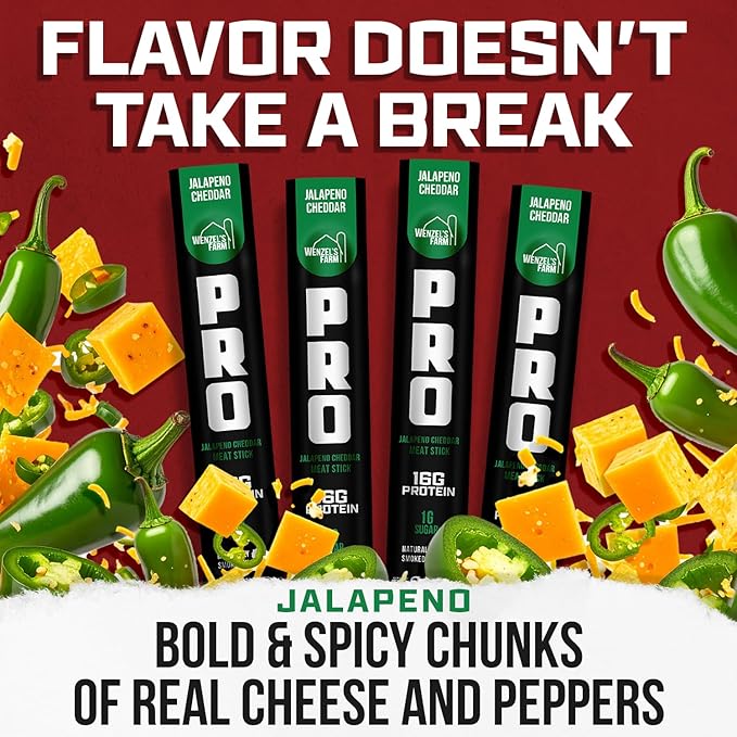 Wenzel's Farm PRO Snack Sticks - Naturally Smoked Handcrafted with Real Quality Meat (Jalapeno Cheddar) Pack of 10 Sticks (1.9oz Each)