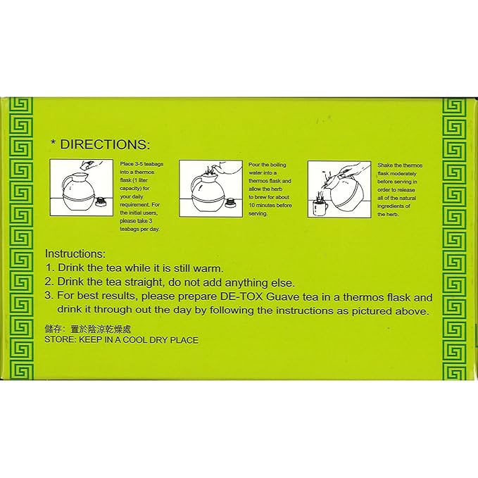 Wing Hop Fung De-Tox Guava Tea Fresh Sealed Premium Natural Guava Fruit and Leaves Individually Wrapped 90+4 Tea Bags