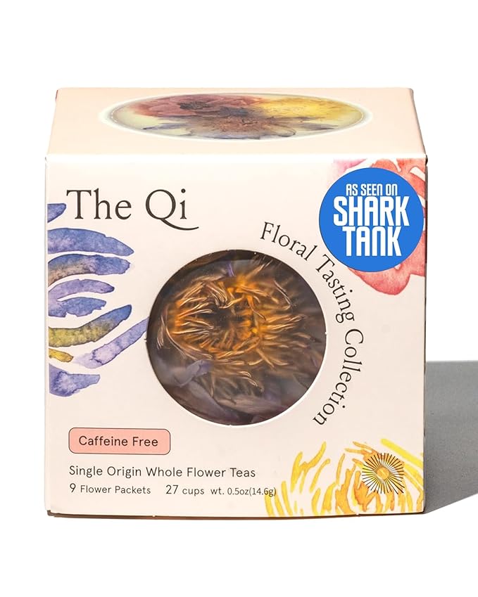 The-Qi Floral Tasting Collection Blooming Tea Variety Box – 9 Pcs Whole Flowers (Rose Chrysanthemum Lotus) – 100% All Natural Blooming Tea Gift Set Naturally Caffeine-free – Makes 27 Cups