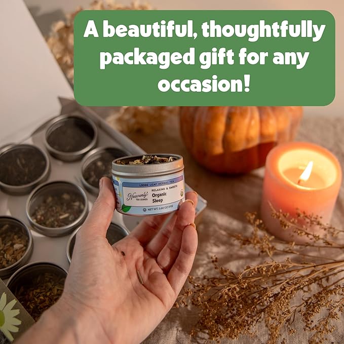 Heavenly Tea Leaves Organic Herbal Loose Leaf Tea Sampler Gift Set (Approx. 90 Cups) | 9 Naturally Caffeine-Free Tisanes | Great Hot or Iced | Assorted Variety Pack | Health &amp Immune Support