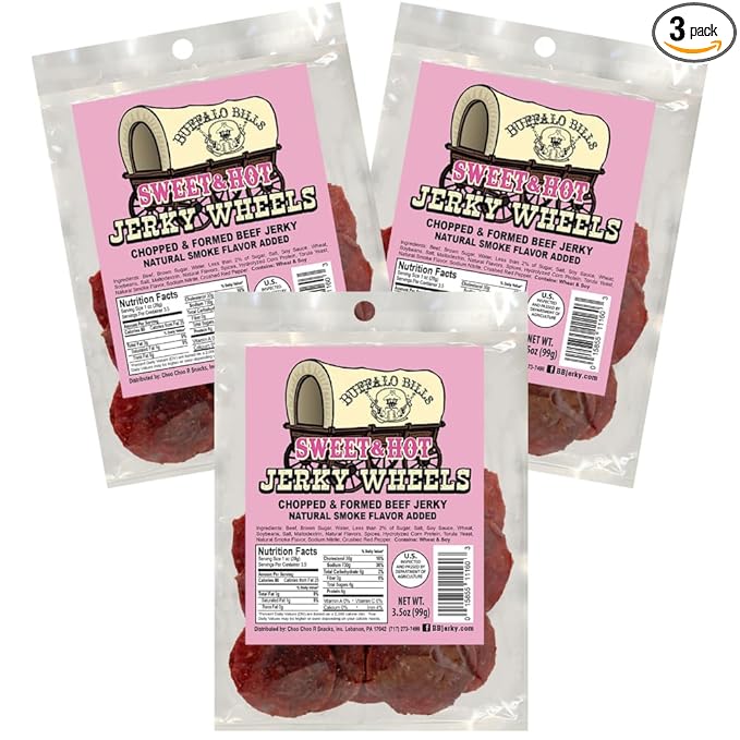 Buffalo Bills Sweet &amp Spicy Beef Jerky Wheels (Circles) - Three 3.5oz Packs