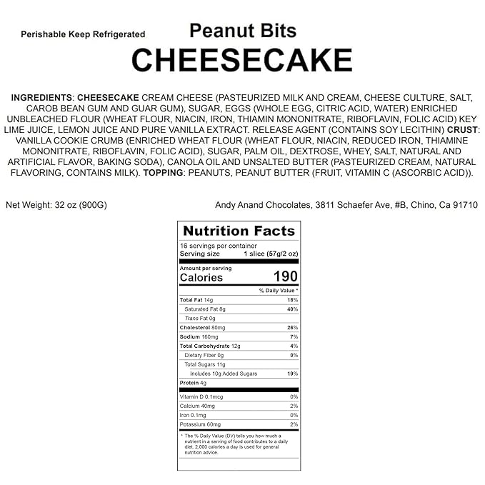 ANDY ANAND CHOCOLATIER Freshly Baked Peanut Cheesecake 9 | Real California Cream Cheese &amp Crunchy Peanut Bits | No Preservatives Cheesecake All-Natural Ingredients | Delicious &amp Creamy (2 l