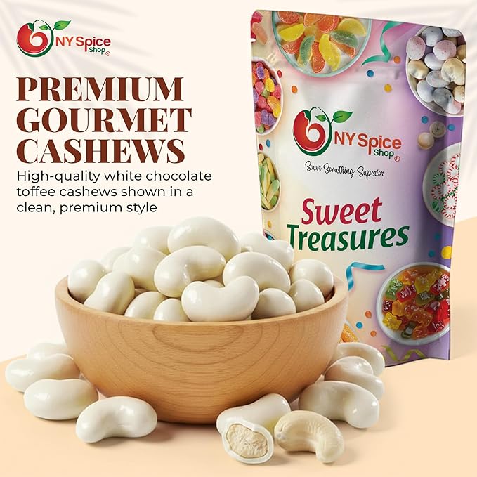 NY Spice Shop White Chocolate Covered Cashews - 3 Pound Candy Coated Cashew - Trail Mix White Chocolate Sweet Nut Snacks - Healthy Cashews Snacks for &amp Candy Buffet