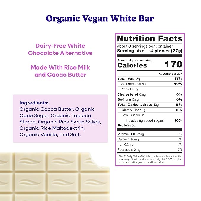 Pascha Organic Vegan White Chocolate Bars Gluten Free Non GMO 10 Count(Pack of 1)