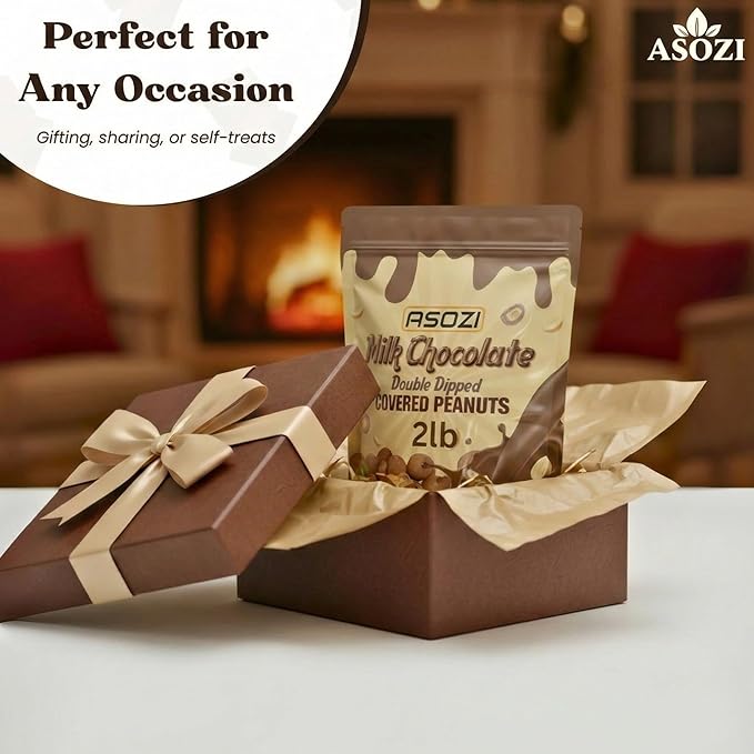 Double Dipped Milk Chocolate Covered Peanuts 2LB Resealable Bag – Extra Thick Chocolate Coating Crunchy Premium Peanuts Bulk Candy Snack for Parties Baking &amp Gifting ASOZI