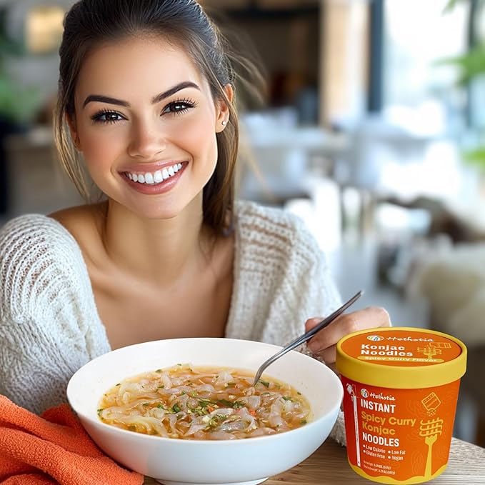 Hethstia Konjac Noodle Soup 6-Pack Instant Shirataki Noodle Spicy Curry Cups – Low Carb Vegan Keto Gluten-Free Ready-to-Eat Asian Pho Low-Calorie Quick Meal 34.32oz