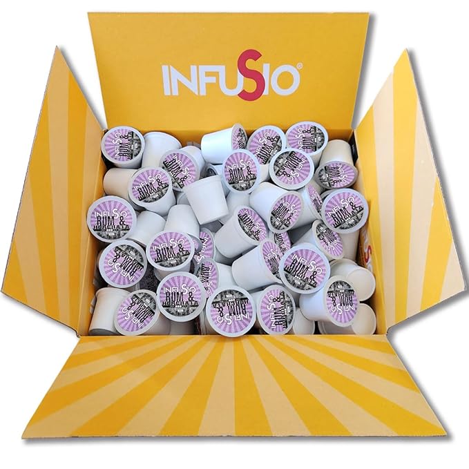 InfuSio Coffee Pods 96 Count Rum &amp Horchata Flavored Medium Roast Single serve Coffee pods for Keurig K Cups Brewers - InfuSio Premium Roasted Keurig 2.0 Compatible