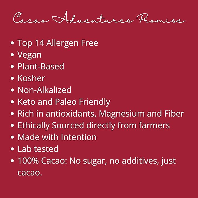 Cacao Adventures Ceremonial Cacao | Sacred Valley Peru 100% Pure Raw |Dairy Free &amp Vegan | Unsweetened | Ethically sourced and sustainably grown | Ceremony | Cusco Chuncho 8 oz