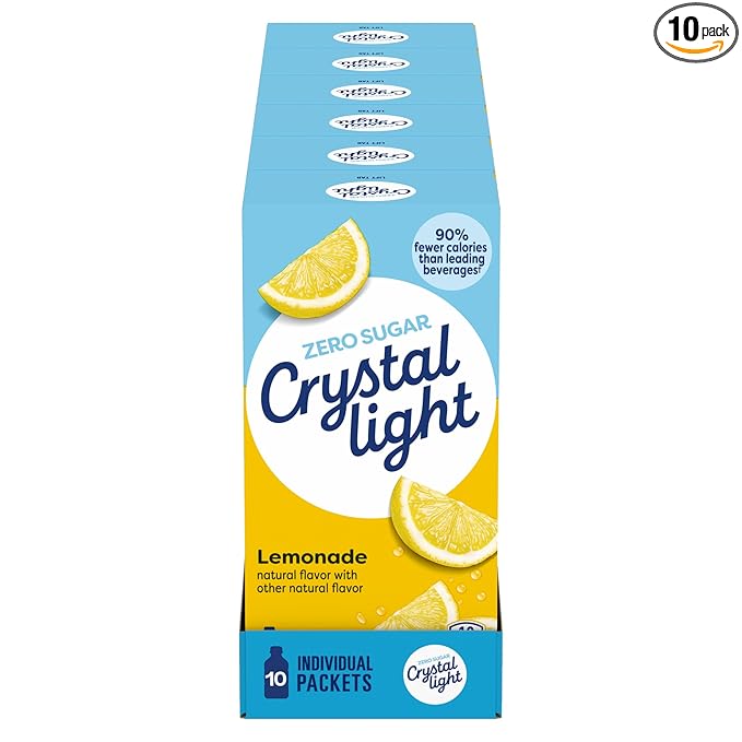 Crystal Light Drink Mix 120 Packets for Convenient On-the-Go Flavorful Hydration Lemonade Natural Flavor with other natural flavor Zero Sugar 0.14 oz each