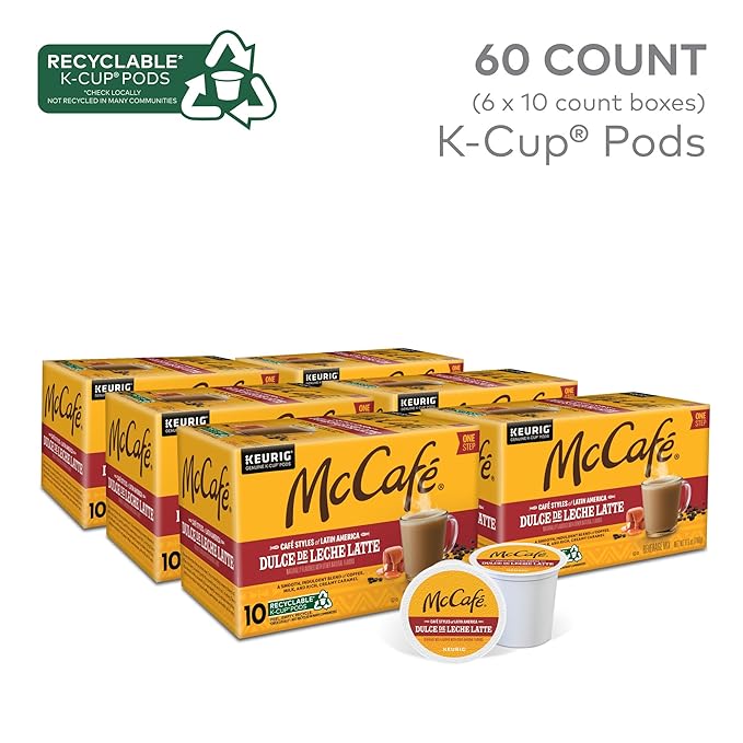 McCafé Dulce de Leche Latte One Step Latte Single Serve Keurig K-Cup Pods Flavored Coffee 60-Count Box (6 Packs of 10)