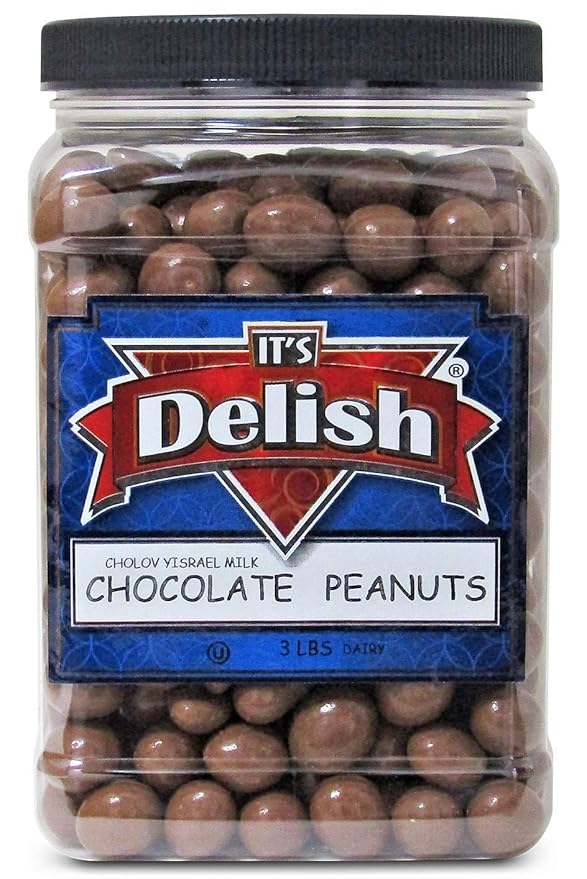 Gourmet Milk Chocolate Covered Peanuts by Its Delish – 3LBS Jumbo Reusable Container – Premium Dairy Chocolate Coated Peanuts