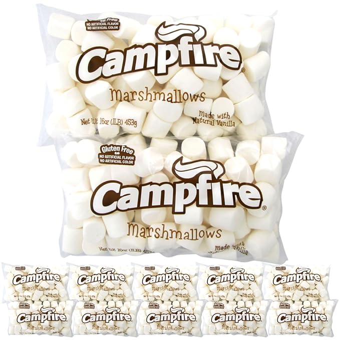 Case Pack 12 Pounds Bulk Campfire Marshmallows - (12) One Pound Bags of Large Campfire Marshmallows - Made with Natural Vanilla