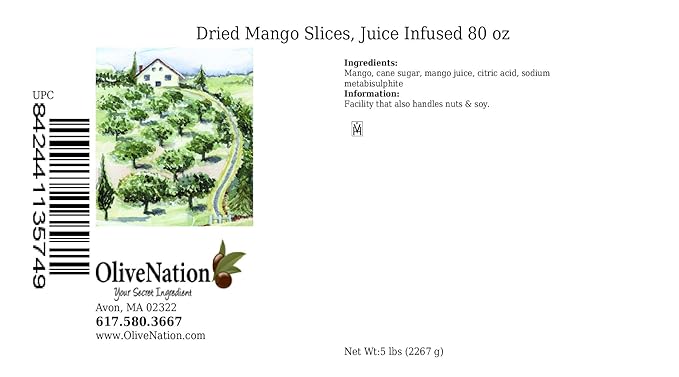 Sliced Dried Mango OliveNation Dried Mango Slices Juice Infused for Baking Snacking &amp Sweet or Savory Dishes - 80 ounces
