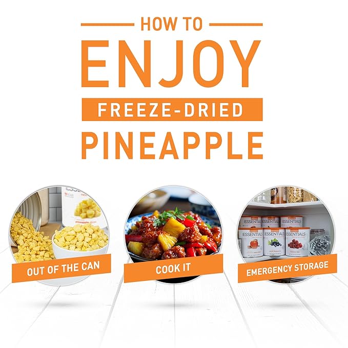 Emergency Essentials Freeze-Dried Pineapple Dices #10 Can | 22 Servings of Real Fruit | 30-Year Shelf Life | Long-Term Emergency Food Snack and Dessert Ingredient | Lightweight &amp Ready to Eat