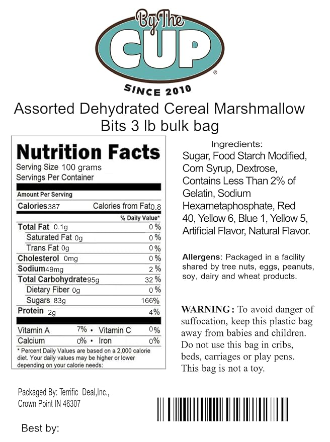 By The Cup Assorted Dehydrated Cereal Marshmallow Bits 3 lb bulk bag
