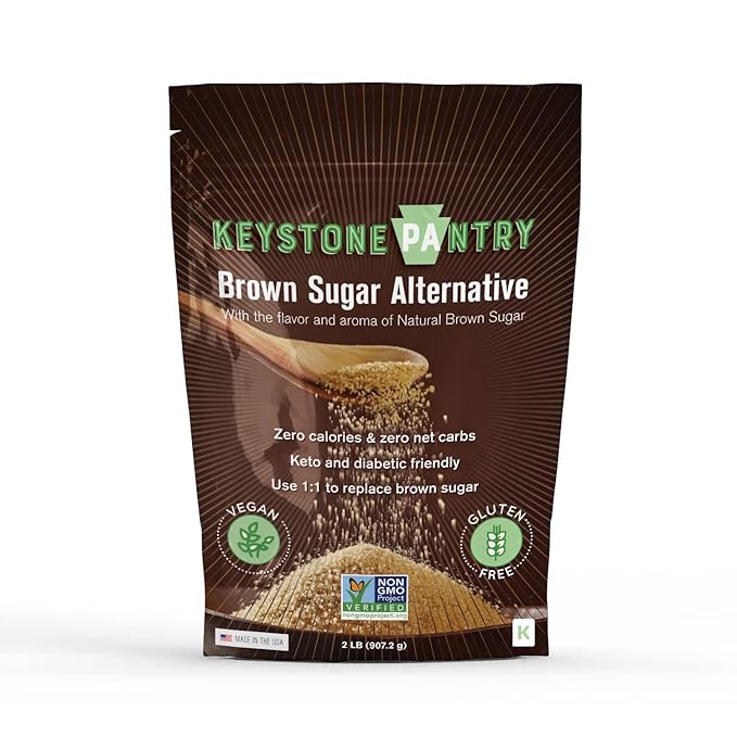 Keystone Pantry Sugar-Free Brown Sugar Substitute – 2 LB Bag – Naturally Sweetened with Erythritol – Zero Net Carbs – Zero Calories – Gluten Free – Vegan Keto &amp Diabetic Friendly – Certified Kos