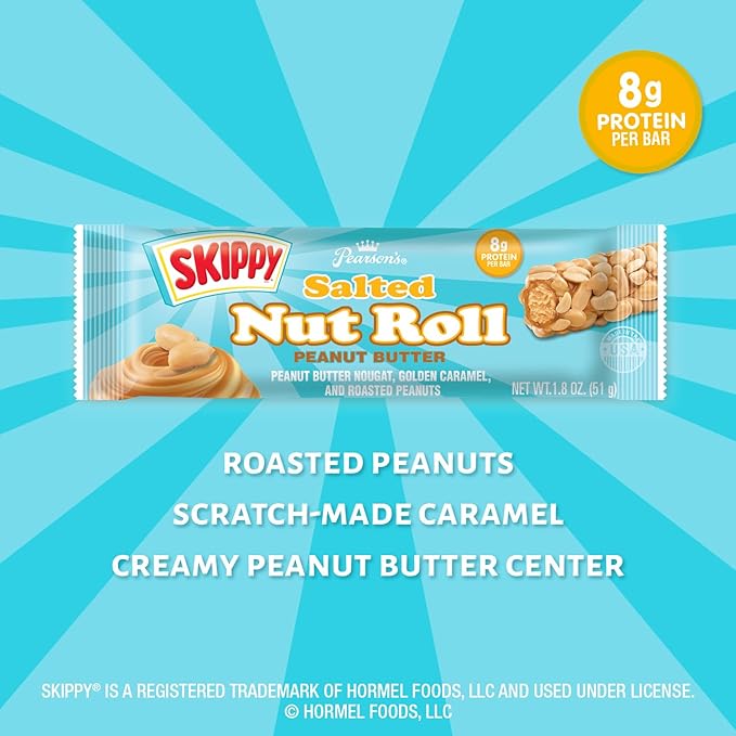 Pearson's SKIPPY® Peanut Butter Salted Nut Roll | Peanut Caramel Peanut Butter Candy | 24 Full- Size Candy Bars |Bulk Individually Wrapped