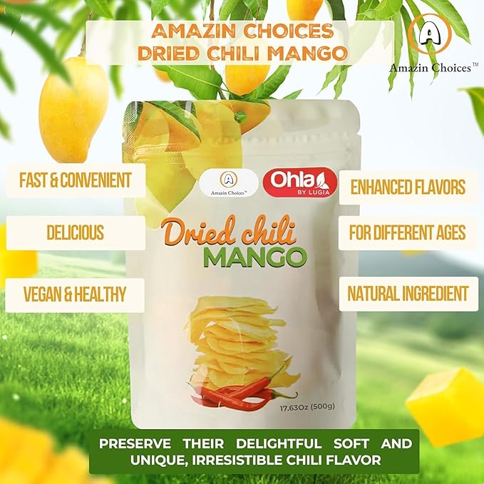 Dried Chili Mango by Amazin Choices Premium Spicy Mango Strips Vegan Non GMO and Gluten Free. Large Pack of Dried Fruit Snacks for Office - Snack Viet - 1 Case - Pack of 20 (352.6 Oz)