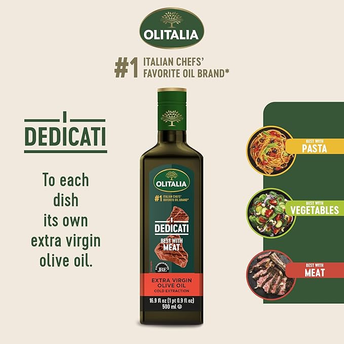 Olitalia Extra Virgin Olive Oil – Meat Flavor Booster (3 Pack) – EVOO Polyfenol – Extracted and Bottled in Italy - Dressing and Marinate – Organic Cold Pressed