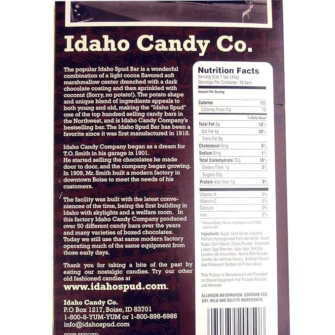 Owyhee Idaho Spud Chocolate Candy Bars - 18 Ct. Case.