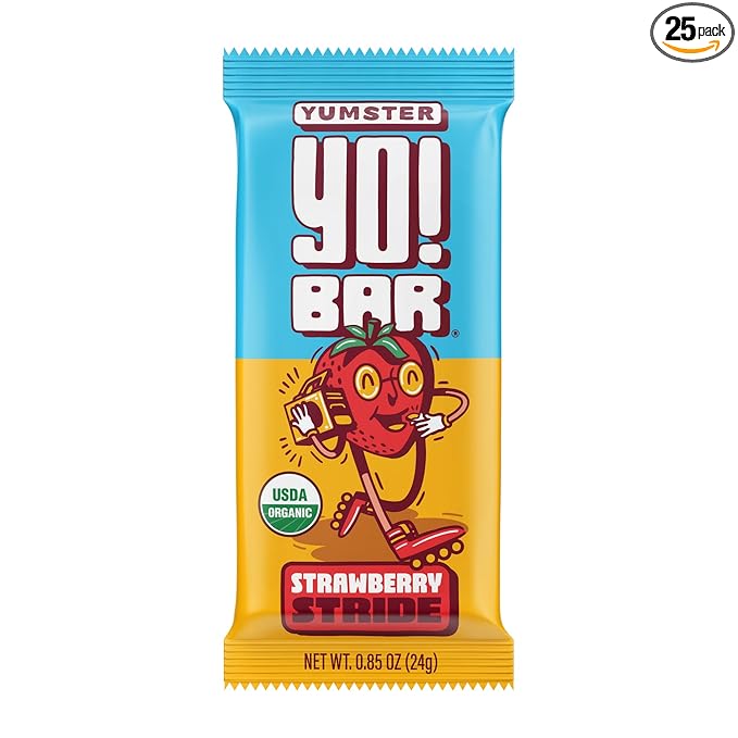 Yo! Bar by Bearded Brothers Vegan Organic Kids Bar Strawberry (25 Bars) - Gluten Free Paleo and Whole 30 | Soy Free Non-GMO Low Glycemic No Sugar Added Fiber + Whole Foods