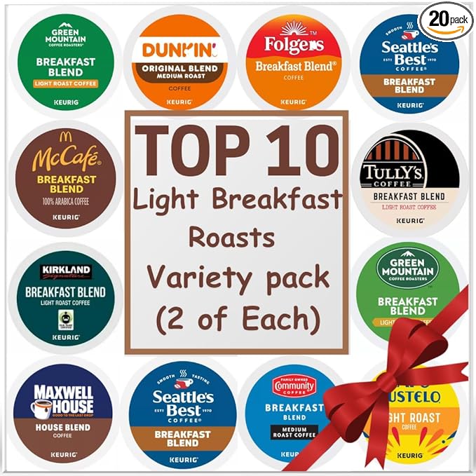 Breakfast Blends Pods Coffee Variety Pack Top 10 Picks Light &amp Medium Roast 20 Count (Great For Gifting)