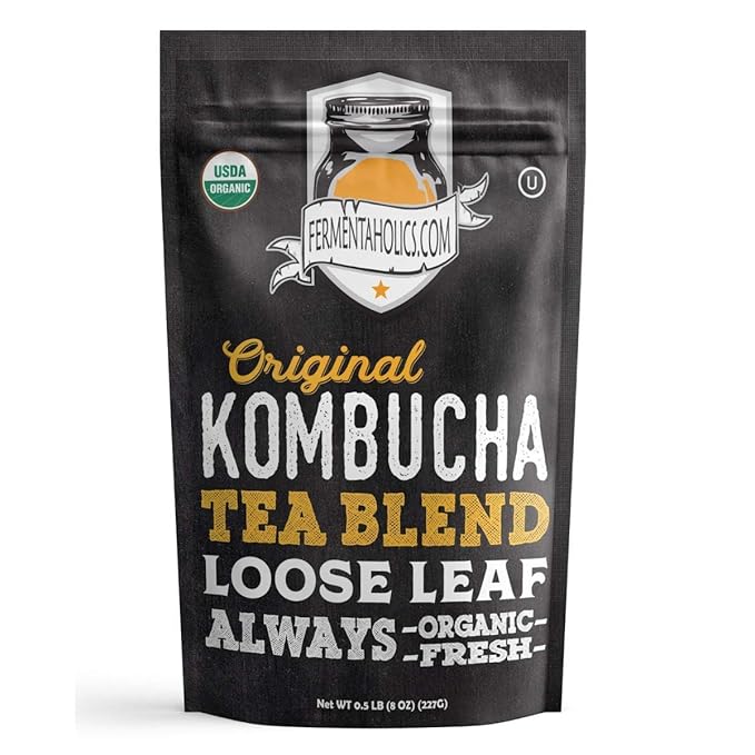 Fermentaholics USDA Certified Organic Kombucha Tea Blend | Makes 22 Gallons of Kombucha | Kosher Certified | Organic Black and Green Tea Blend | Loose Leaf (8 oz)