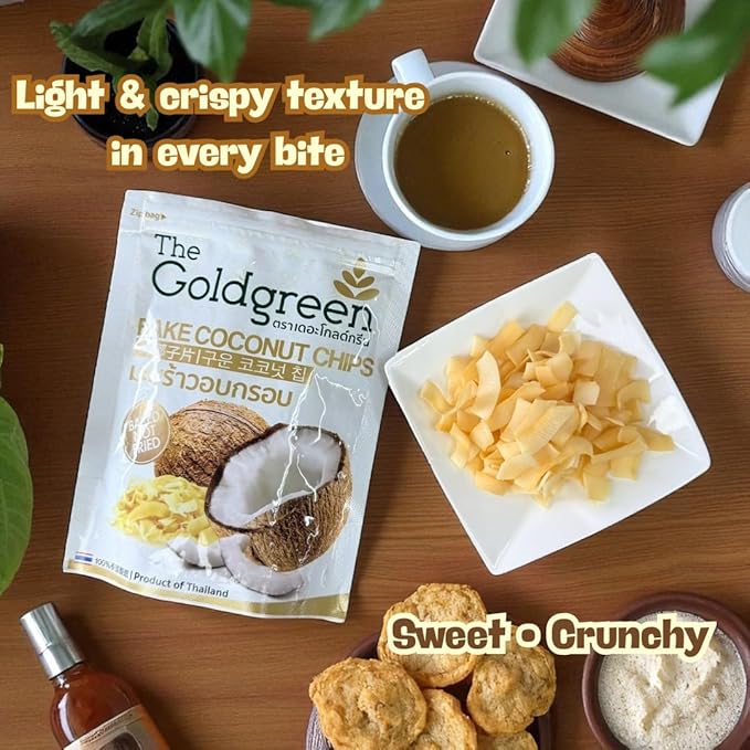 Baked Coconut Chips – Thai Crispy Snack Toasted Coconut Flakes 50g Bag (5 50g.)
