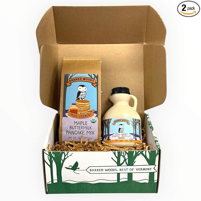 Vermont Maple Syrup and Pancake Mix Gift Box - From Barred Woods Maple Products (Amber Rich)