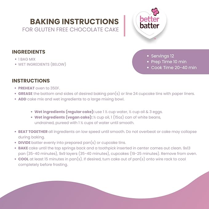 Better Batter Chocolate Cake Mix | Certified Kosher Vegan &amp Gluten Free Mix for Baking Top 9 Allergen-Free Perfect for Cakes &amp Cupcakes! Just Add Water Oil &amp Eggs Hostess Kitchen Cooking