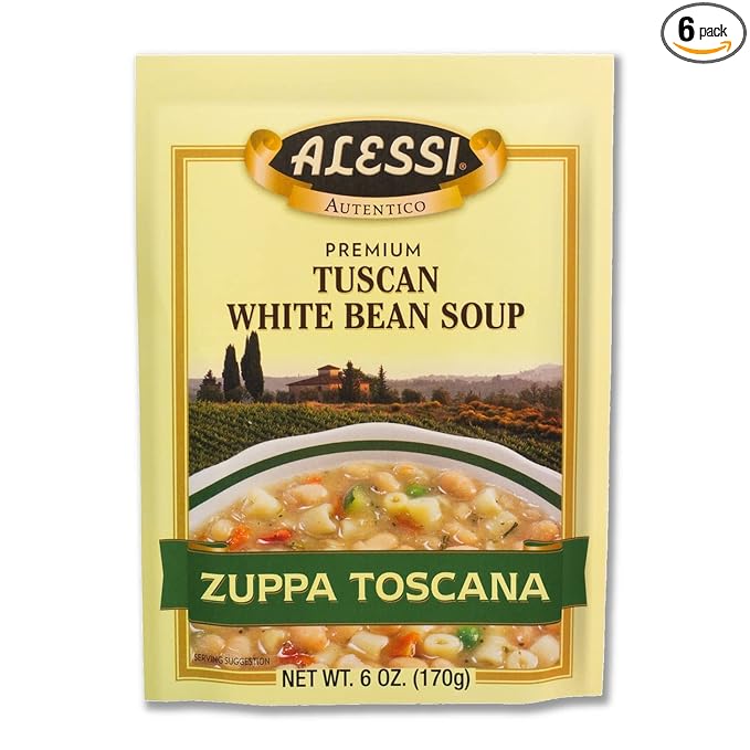Alessi Autentico Premium Soups Traditional Flavors 6oz (Tuscan White Bean Pack of 6)