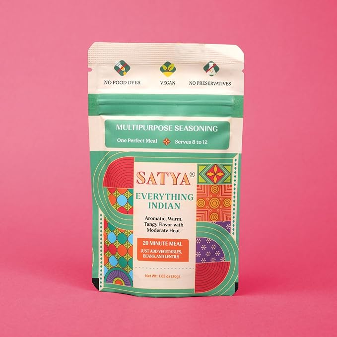 Satya Everything Indian Masala Mix Multipurpose Seasoning Powder– 1.05 oz Sachets (Pack of 5 – 150gm) Aromatic Indian Spices for Vegetables Beans &amp Lentils Vegan Gluten &amp Dye Free Low Sodiu
