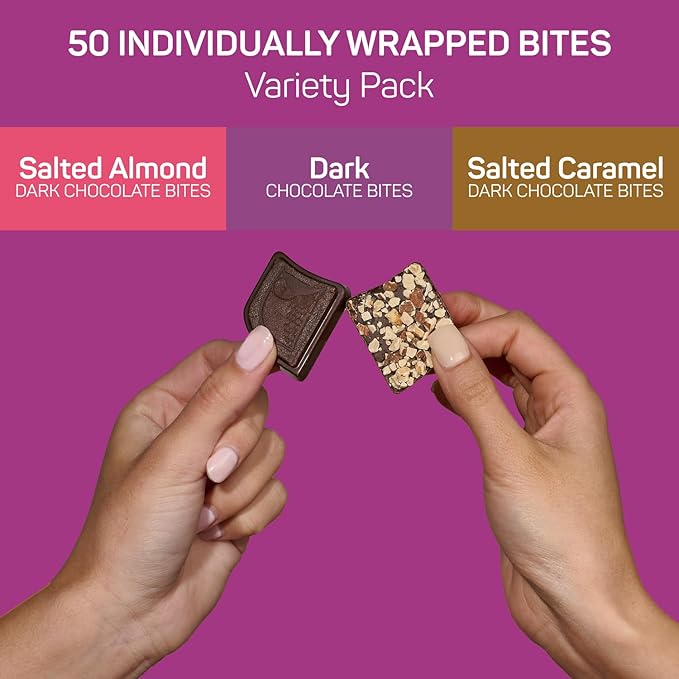 AWAKE - Caffeinated Chocolate Bites - USA Variety Pack (3 Flavors) 50 Bites - Dark Salted Caramel &amp Salted Almond - 50mg Caffeine - Coffee Alternative - Fairtrade - Gluten-Free - Non GMO - 0.48o