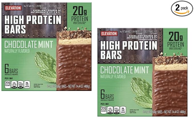 Generic 2-PACK ELEVATION Chocolate Mint High Protein Bars 6 Bars Per Box 12 Bars Total ܀ 20 GRAMS OF PROTEIN PER BAR ܀