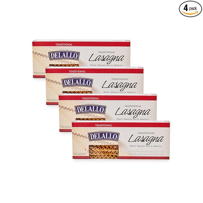 DeLallo Lasagna Sheets 13.2 Ounce Box Classic Italian Recipe Made with 100% Durum Wheat Semolina Flour Made in Italy Vegan Non-GMO (4 Pack)
