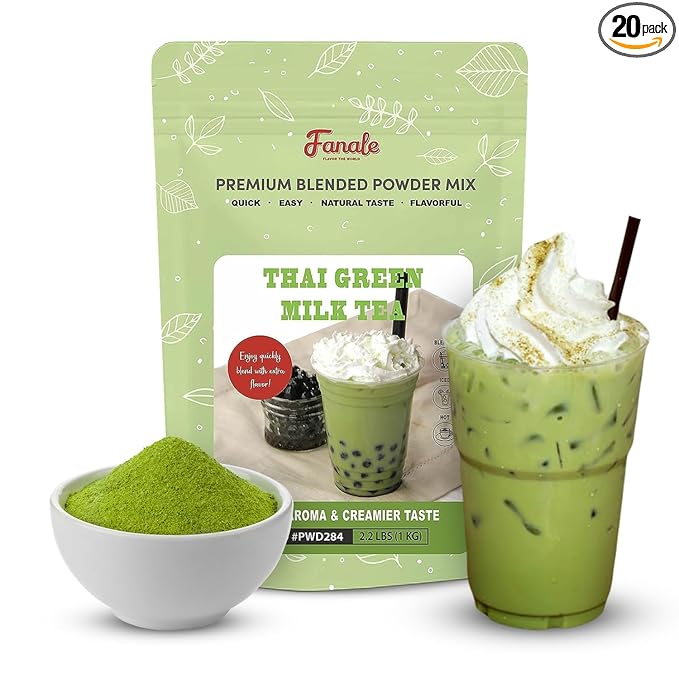 Fanale Premium Thai Green Bubble Tea Flavoring Powder for Boba Tea| Perfect for Baking Smoothies Desserts and Drinks | Instant Boba Bubble Tea Powder for Milk Tea - 2.2 Pounds (Pack of 20)