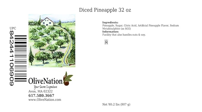 OliveNation Diced Dried Pineapple Sugar Dusted Non-GMO Gluten Free Kosher Vegan - 32 ounces