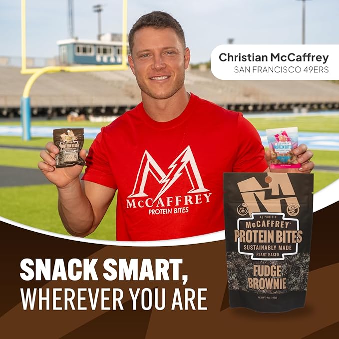 McCaffrey Protein Bites – Fudge Brownie Flavor – 6 Multi-Serving 4oz Bags – 4g of Protein per Serving – Gluten-Free Vegan High Fiber Energy Snack for Active Families