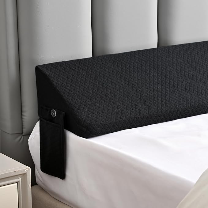 Twin Bed Wedge Pillow for Bed Gap Filler/Headboard Gap Black Long Triangle Corner Pillows with PocketsDense FoamPillow Prevents Stuff DropsBetween Twin Mattress and Frames Home Beds Accessories