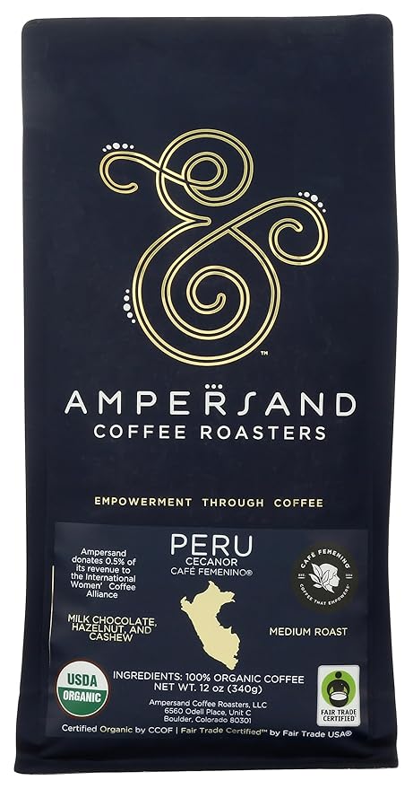 Ampersand Coffee Roasters Organic Peru Whole Bean Coffee 12 Oz