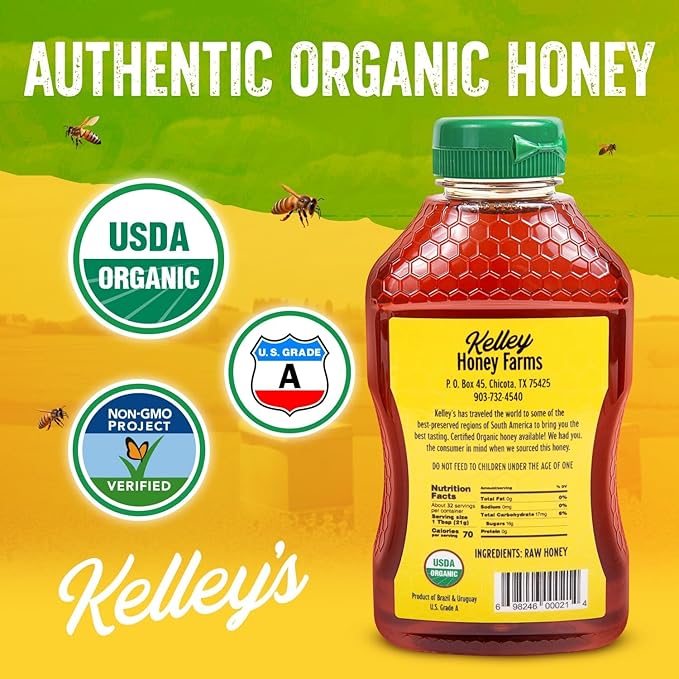 Kelley's Bee Pollen &amp Organic Honey (9 &amp 24 Oz Value Pack of 2) – 100% Raw Bee Pollen Granules GO Texan Certified – USDA Organic Raw &amp Unfiltered Honey